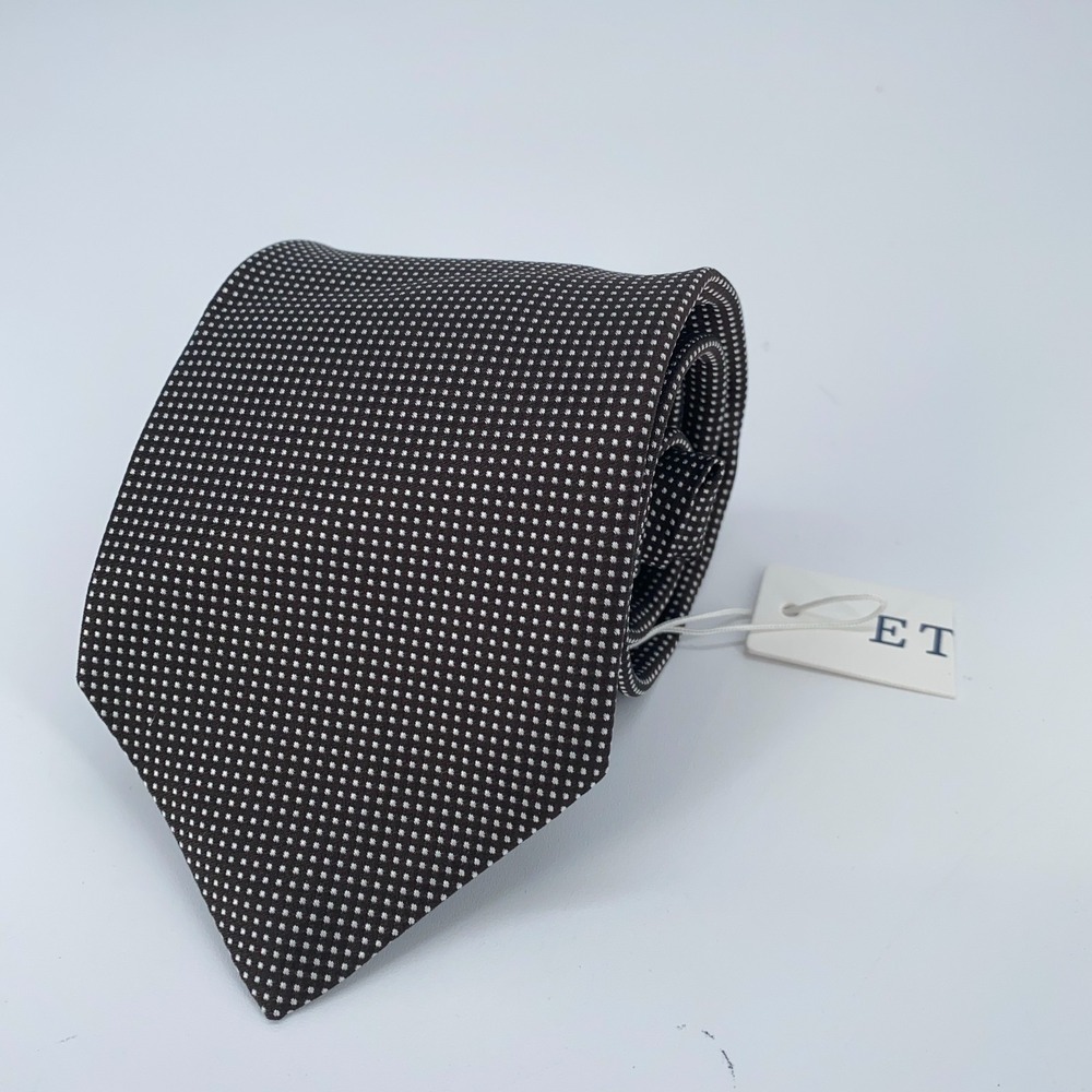 Eton‎ Tie Men One Size Black White Polka Dot Silk Luxury Necktie England Made